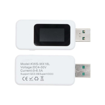 نمایشگر جریان و ولتاژ و میزان شارژ USB مدل KWS-MX18 رنگ سفید